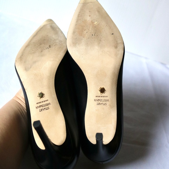 STUART WEITZMAN Stuart 75 Pump Black Leather 3" Heel Women's 7.5 Classic Fall - Picture 7 of 10